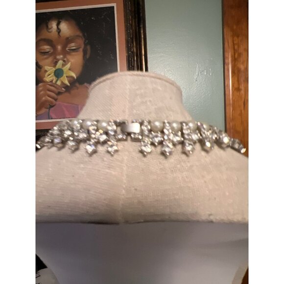 David’s Bridal Pearl and Rhinestone Pave Necklace -- WHITE - Picture 9 of 14